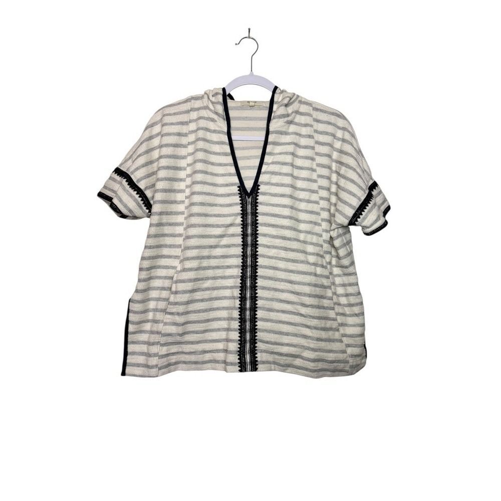 Madewell Elise Striped Hoodie Tunic Top Short Sleeve Casual Women XS Boho‎